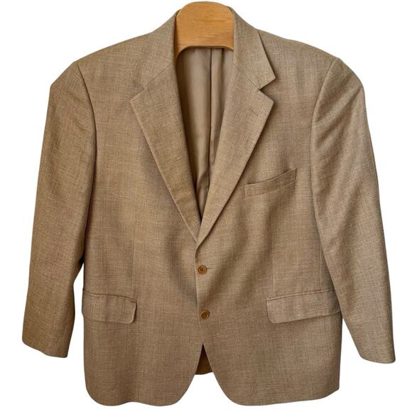 Brooks Brothers Silk Linen Wool Blazer Men's Size 44S Beige Herringbone - Picture 1 of 9